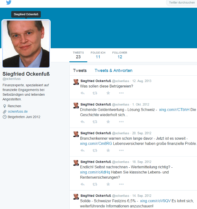 Am 14. September 2012 twitterte Siegfried Ockenfuß (49) von der UWB Unabhängigen Wirtschaftsberatung