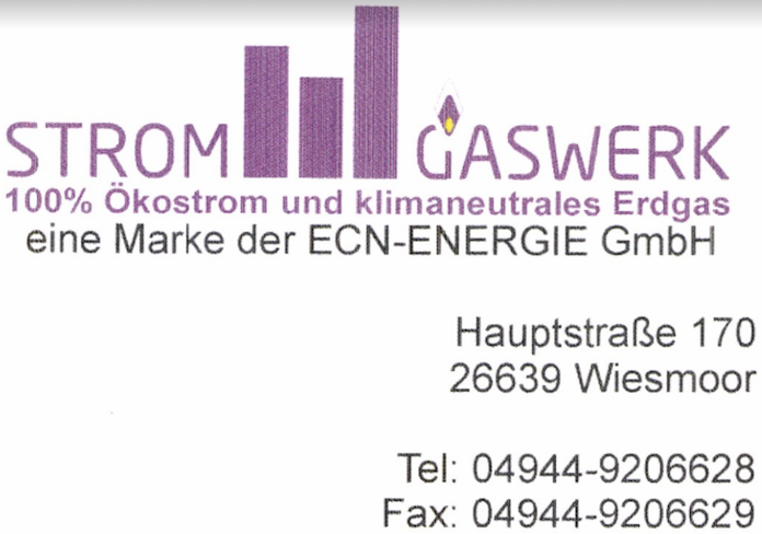 Die geschützte Wort- und Bildmarke Strom & Gaswerk der ECN Energy GmbH aus Wiesmoor im niedersächsischen Ostfriesland © Mit freundlicher Genehmigung von Horst Wilhelm Eisenhauer (57) aus Wiesmoor
