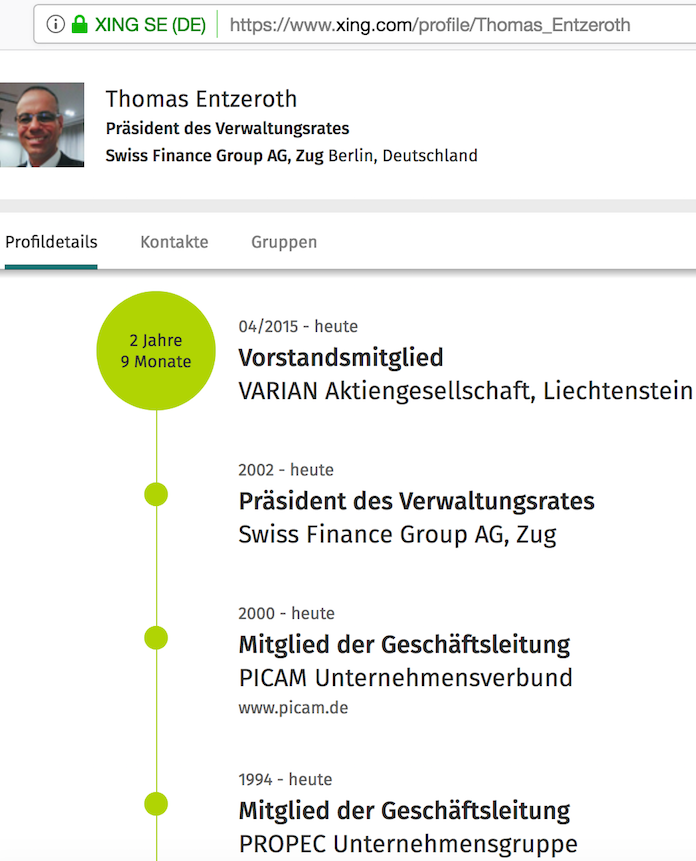 Thomas Entzeroth (51) aus Potsdam gehört nicht nur zum Management der Berliner Maklerfirma Picam GmbH, er ist auch Chef der Liechtensteiner Vermögensverwalterin VARIAN AG, die die Kundengelder mit Brokern arbeiten lässt © Ausriss aus Xing/Thomas Entzeroth Thomas Entzeroth (51) aus Potsdam gehört nicht nur zum Management der Berliner Maklerfirma Picam GmbH, er ist auch Chef der Liechtensteiner Vermögensverwalterin VARIAN AG, die die Kundengelder mit Brokern arbeiten lässt © Ausriss aus Xing/Thomas Entzeroth