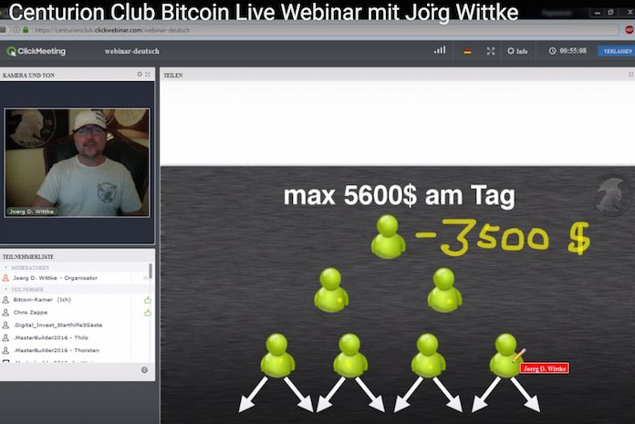 Der nach Dubai ausgewanderte Jörg Wittke gründete 2016 die MLM-Rekrutierungsmaschine Centurion Club in Belize für den Bitcoin-Miningklub Bitclub Network, Inc. im Steuerversteck Nevis in der Karibik © Youtube