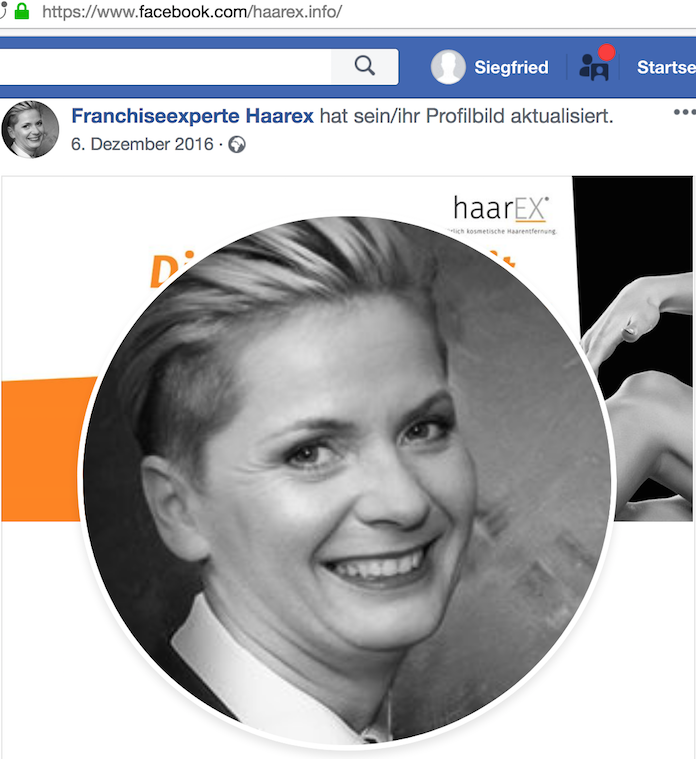 Auf ihrer Facebookseite stellt sich Nadine Kühnel (42) aus Halle als Franchisexperte Haarex vor und wirbt Kosmetikerinnen zur Festeinstellung und Franchisenehmerinnen an © Ausriss aus Facebook.com/haarex.info/