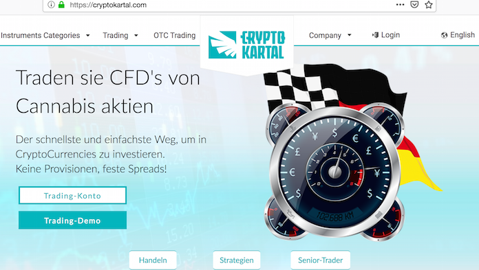 Werbung auf CryptoKartal.com für CFDs von Cannabis Aktien - angeblich "Der schnellste und einfachste Weg, um in Crypto Currencies zu investieren." Erfahrensberichte besagen, dass man die 250 Euro verlangte Mindesteinlage nicht mehr wiedersieht © Ausriss aus CryptoKartal.com vom 31. März 2019