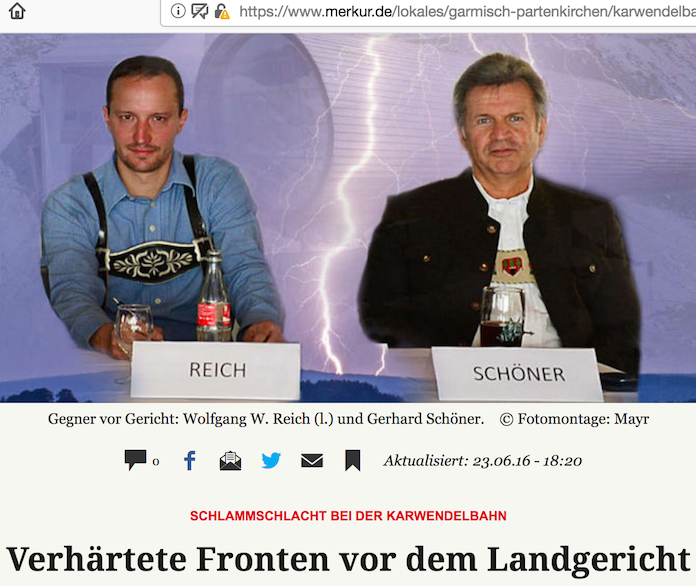 2003 in Havanna wurde Wolfgang Wilhelm Reich (39) aus Heidenheim an der Brenz Mannschafts-Vizeweltmeister im Degenfechten. 2016 stritt er sich als Aufsichtsrat der Karwendelbahn-Aktiengesellschaft mit Vizebürgermeister Gerhard Schöner (CSU, ebenfalls Aufsichtsrat) aus Mittenwald darüber, ob die Konsortium AG im Tannhäuser Weg 44 in Heidenheim (Verwaltungssitz des Reich-Klans) tatsächlich einen Beratervertrag über 180.000 Euro erhalten soll oder nicht. © Ausriss aus multimedia.boerse.ARD.de und merkur.de 2003 in Havanna wurde Wolfgang Wilhelm Reich (39) aus Heidenheim an der Brenz Mannschafts-Vizeweltmeister im Degenfechten. 2016 stritt er sich als Aufsichtsrat der Karwendelbahn-Aktiengesellschaft mit Vizebürgermeister Gerhard Schöner (CSU, ebenfalls Aufsichtsrat) aus Mittenwald darüber, ob die Konsortium AG im Tannhäuser Weg 44 in Heidenheim (Verwaltungssitz des Reich-Klans) tatsächlich einen Beratervertrag über 180.000 Euro erhalten soll oder nicht. © Ausriss aus multimedia.boerse.ARD.de und merkur.de