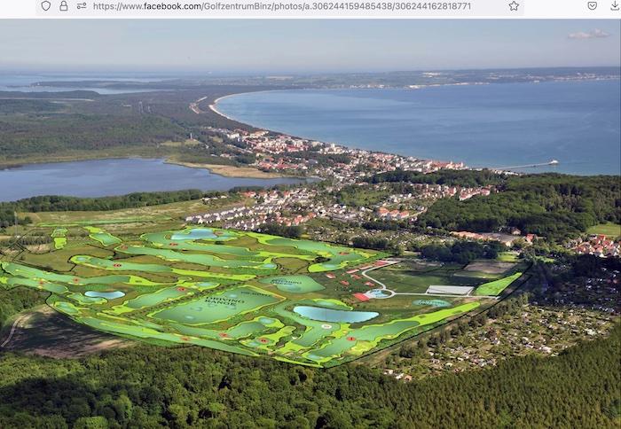 Facebook-Post am 17. Dezember 2012 von Immobilienunternehmer Tankred Lenz (60) aus Klipphausen in Sachsen mit Animation für einen geplanten, aber nie gebauten 18-Loch-Golfplatz  Binz in einem Golfzentrum Granitzhof Binz © Facebook.com / Golfzentrum Granitzhof Binz