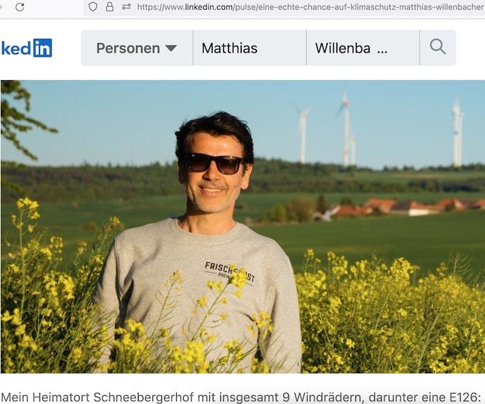 Matthias Willenbacher (53) aus Rheinland-Pfalz mit Frischepost-T-Shirt © Ausriss aus LinkedIn