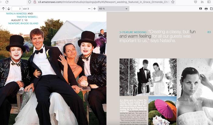 Hochzeit vom Moskauer Deutsche Bank-Chefaktienhändler Timothy Wiswell und der russischen Kunsthistorikerin Natalia Makosiy am 7. August 2010 im Castle Hill In in Newport Rhode Island an der Atlantikküste © Ausriss aus Grace Ormonde
