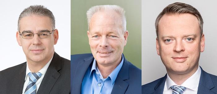 Von links nach rechts die drei Niedersachsen: Vorstandsvorsitzender und Vertriebsboss Diplomkaufmann Peter Szabo (57) aus Oldenburg, Projekt-Vorstand Diplomingenieur Günter Eschen 60) aus Saterland und Eigenbetriebsvorstand Ex-Offizier Carsten Schwarz (39) aus Schwanewede © Pressefotos Energiekontor AG