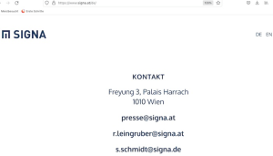 Quasi leer! Das ist seit Samstag, dem 25. November 2023, online übrig geblieben von Signa – ein Sinnbild für die aktuelle Situation © Aktueller Ausriss von Signa.at