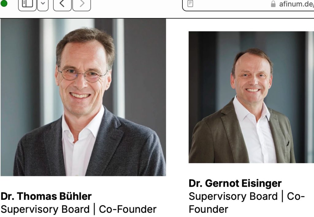 Gründer und Aufsichtsbeiräte der Afinum Management GmbH aus München, Ausriss aus Afinum.de
