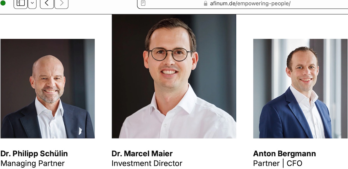 Teil des Führungsteams der Afinum Management GmbH aus München, Ausriss aus Afinum.de
